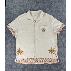 Marine Layer Stretch Selvage Embroidered Resort Shirt Mens L Orange Palm Trees